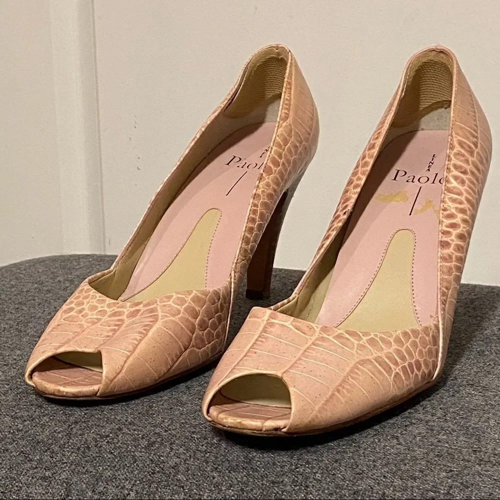 Linea Paolo Italy Nude Peep Toe Alligator Leather Heel 8.5